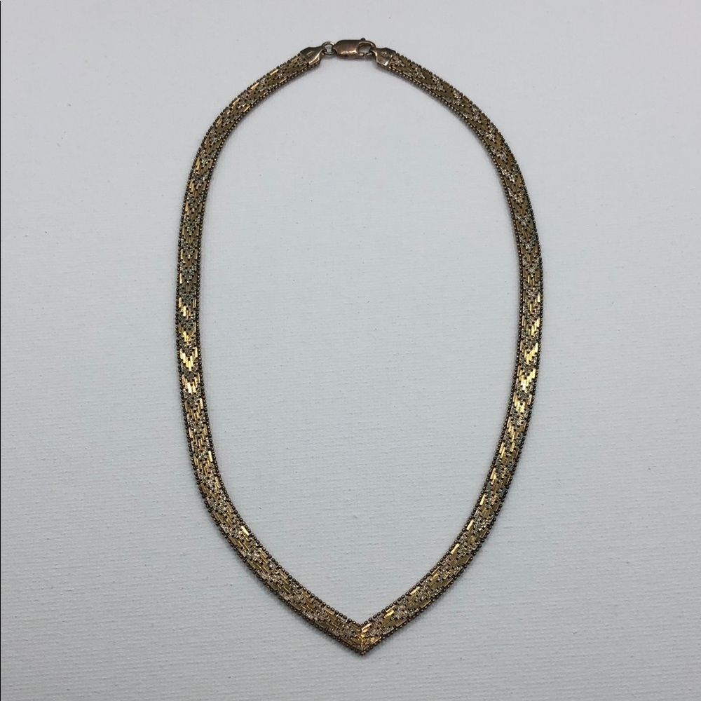 Vintage Sterling Silver 925 and Gold Two Tone Chevron V SHape Necklace Italy
